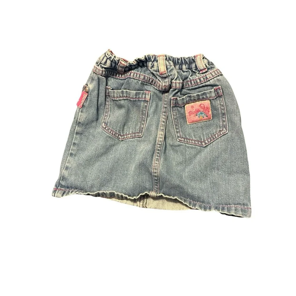 Y2K Barbie Denim Mini Skirt Girls Size 4/5 Blue Jean Embroidered Flower Pink